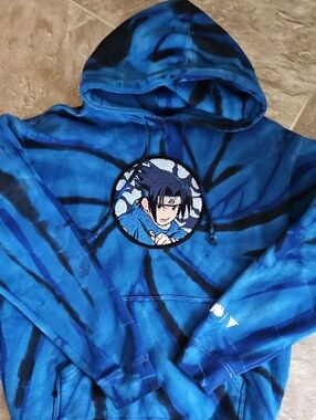 Blue Tie-Dye Hoodie with Anime Patch